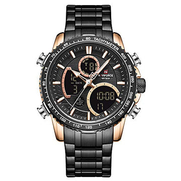 NAVIFORCE NF9182-BRG Digital Watch Men Luxury Stainless Steel Analog Quartz