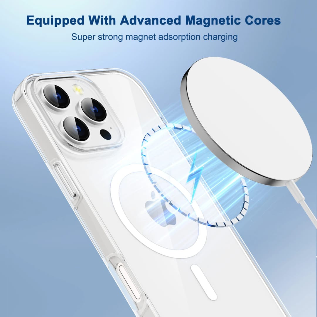 Clear Magnetic Case Compatible With Mag Safe For IPhone 13 Pro Max 2021, With Magnetic Wireless Charging, Anti Yellow Scratch Resistant Bumper Hard Back Shockproof Transparent Phone Protective Cover