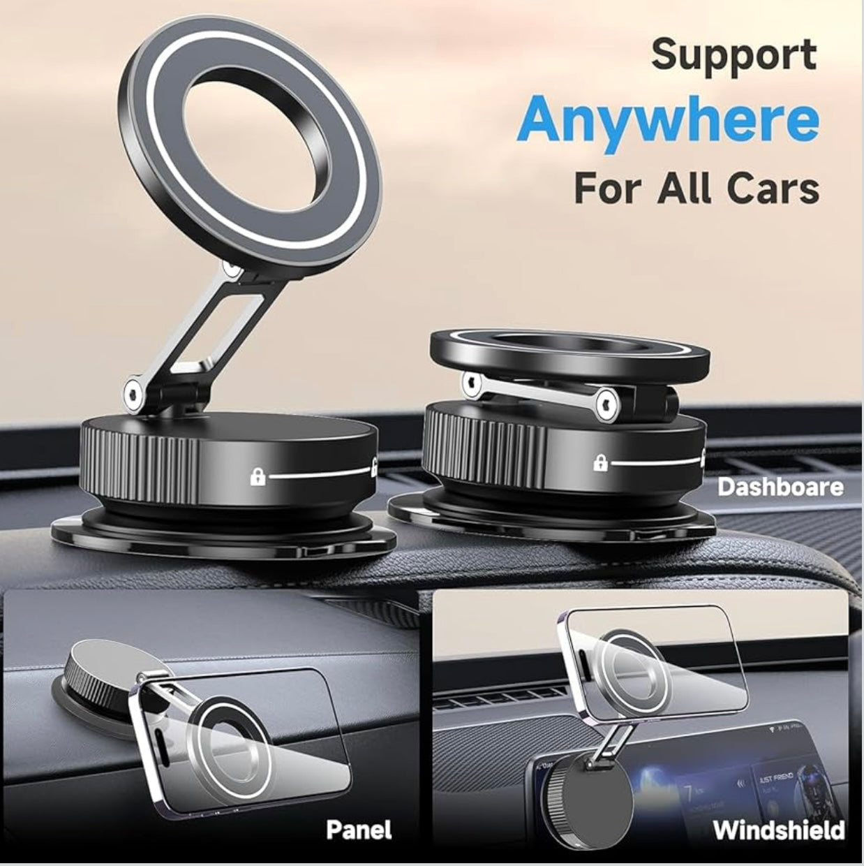 Vacuum Phone Holder with Magnetic Car Mount | Suction Cup | 360° Rotation