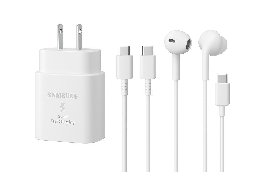 Samsung 25W Adapter + Type-C to Type-C Cable + Type-C Earphones Combo | Original Accessories