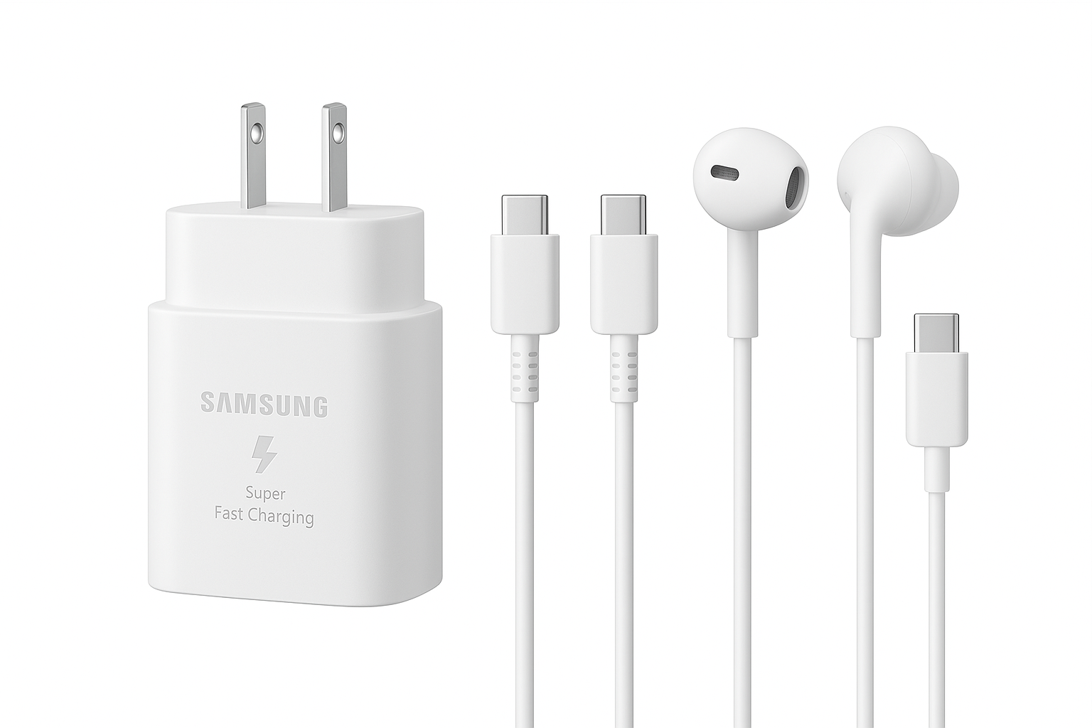 Samsung 25W Adapter + Type-C to Type-C Cable + Type-C Earphones Combo | Original Accessories