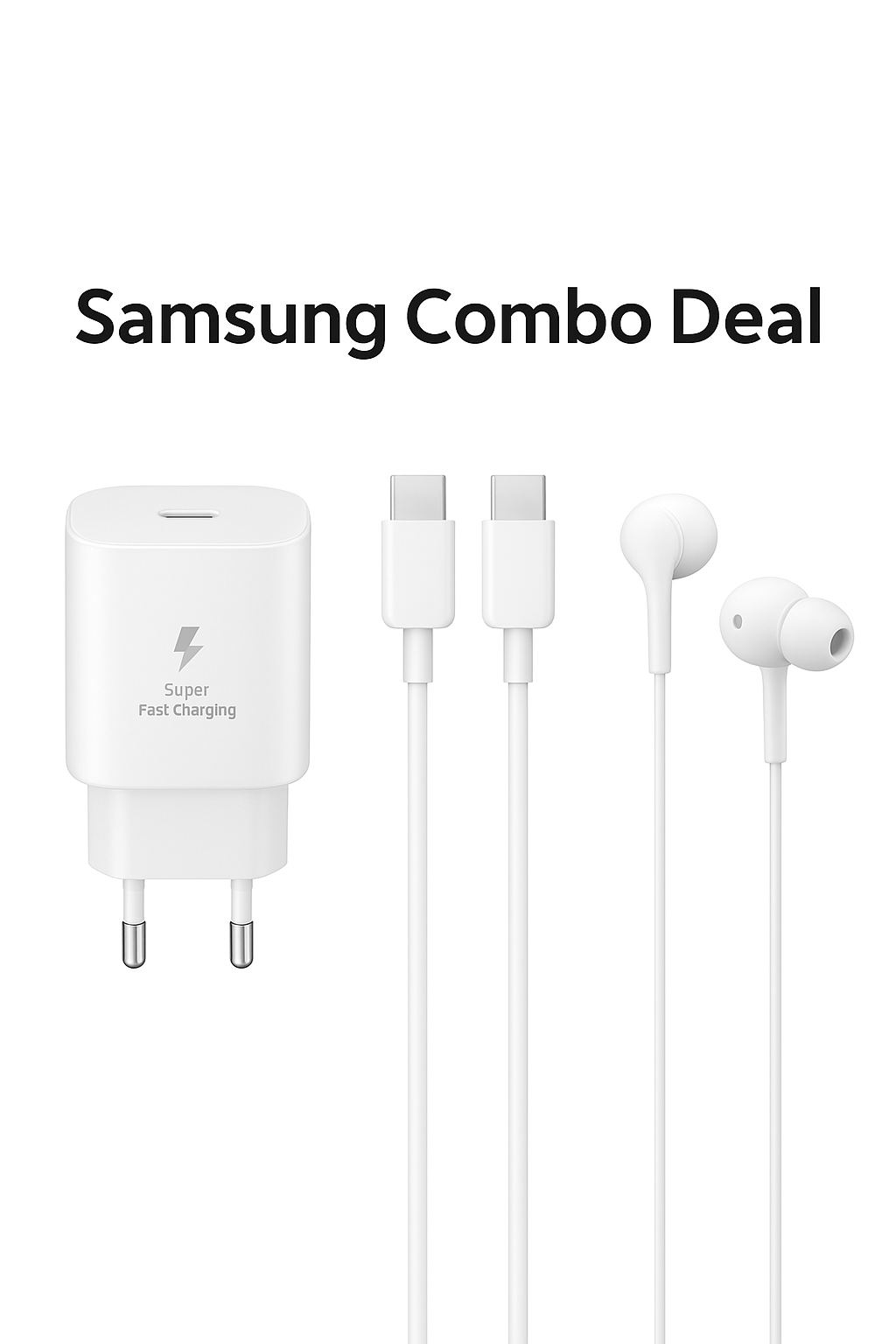 Samsung 25W Adapter + Type-C to Type-C Cable + Type-C Earphones Combo | Original Accessories