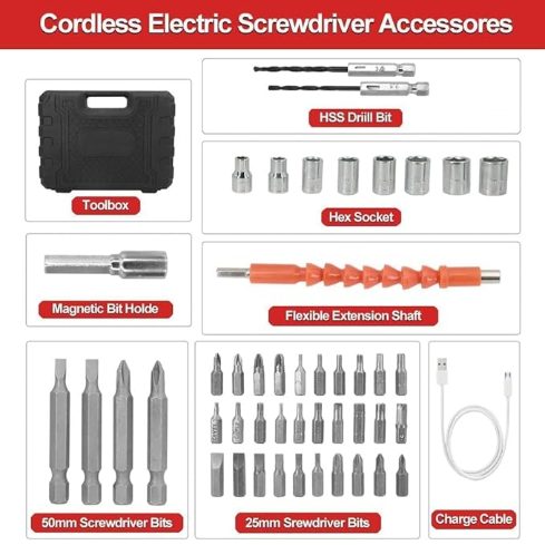 MINI Electric Screwdriver Set, 3.6V Battery Powered Screwdriver Kit Including 46pcs Bits