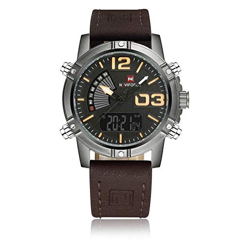 NAVIFORCE 9095 BCEDBN Brand Fashion Dual Time Men Quartz Clock Business Date Week for Man Leather Digital Analog Sport Luxury