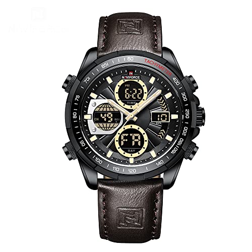 NAVIFORCE NF9197 Men's Military Digital Watches Analog Quartz Waterproof Watch Sport Multifunctional Leather Wristwatch