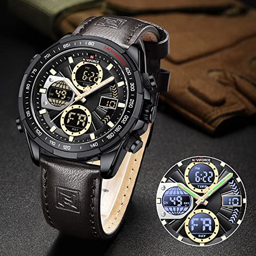 NAVIFORCE NF9197 Men's Military Digital Watches Analog Quartz Waterproof Watch Sport Multifunctional Leather Wristwatch